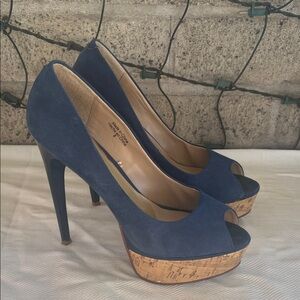 Forever 21 Blue Suede Peep-Toe Heels